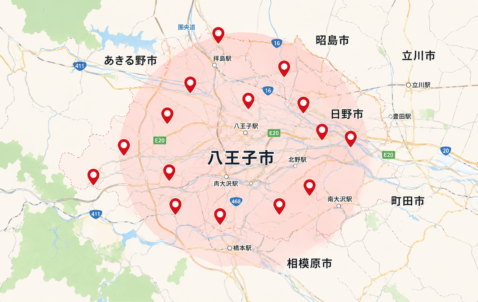 八王子市周辺の対応エリア